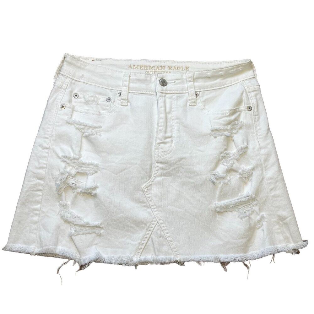 American Eagle Hi-rise Mini Stretch Skirt Size 4 Distressed Ripped Look